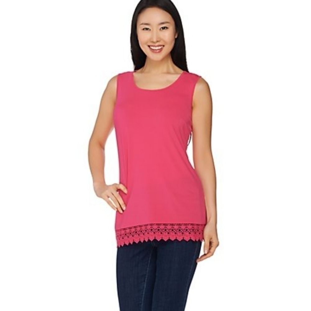Joan Rivers Pink Jersey Knit Tank with Crochet Detail 1x